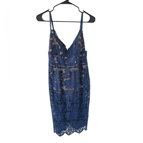 For Love & Lemons NEW Gianna Blue Lace Midi Dress - Picture 6 of 8